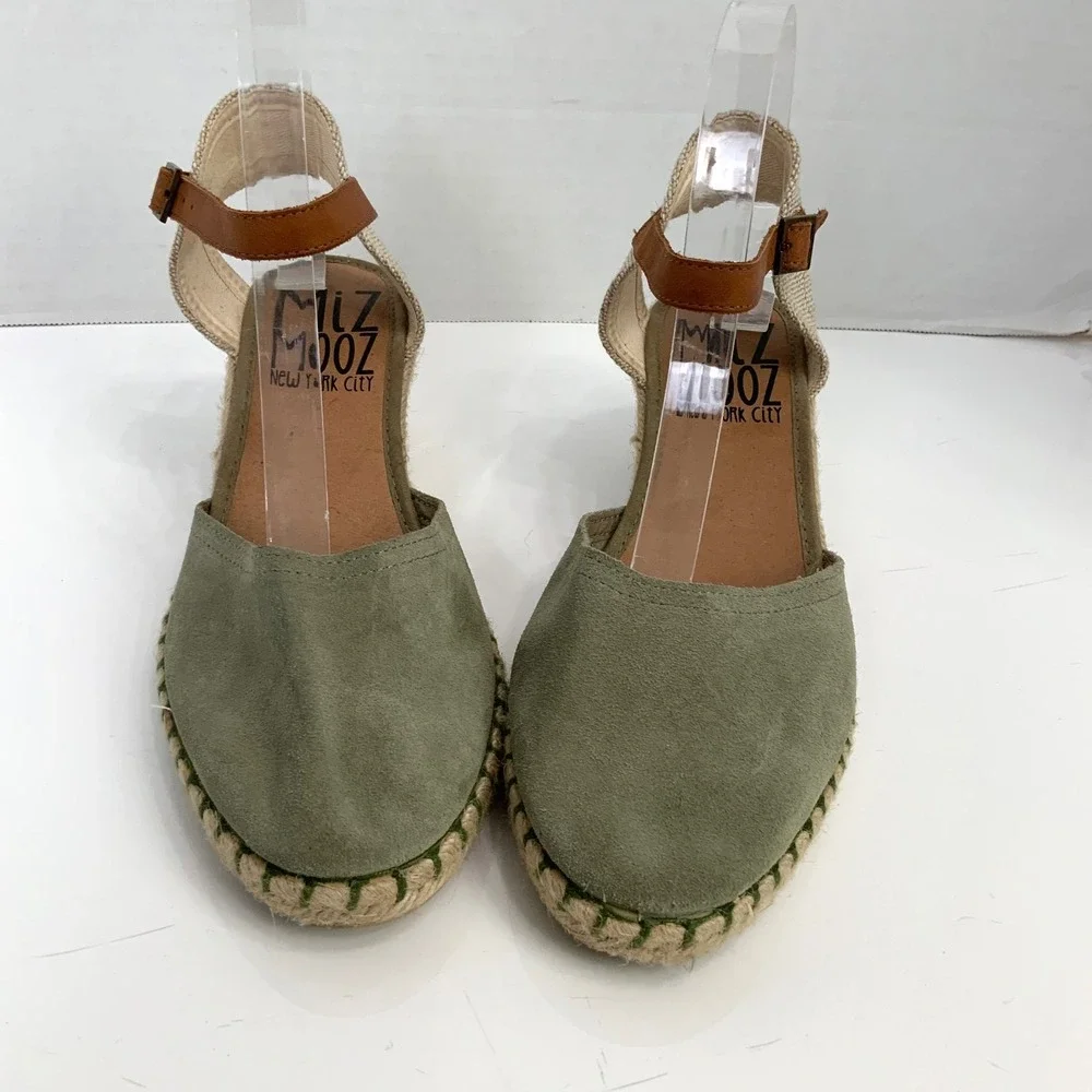 Miz Mooz EU 40/US 9 Malena Sage Green Suede Espadrille Wedges Ankle Strap